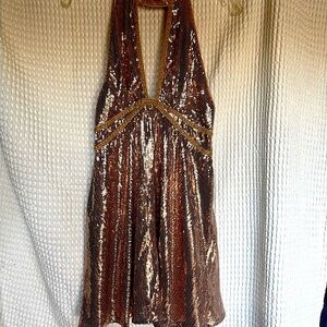 Free People Sequin Halter Mini Dress - Copper Color